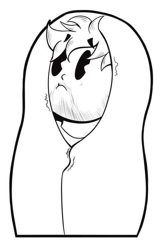 simple line drawing of Hyde wrappen in a blanket