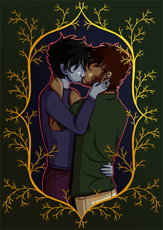 A vampire (Rune) and werewolf (Hyde) kissing, yes it's gay